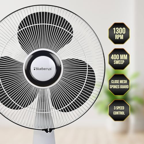 Image of Blueberry's BREEZO 50 Watts 16 inch 400mm Table Fan 1300 RPM | 2 Years Warranty | Made in India | 180 Oscillation (White-Black)