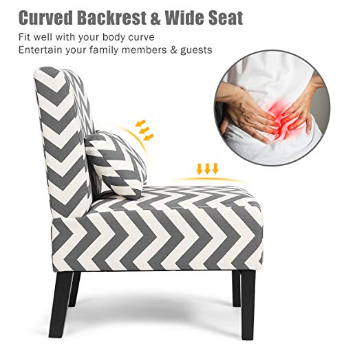 Giantex Set Of 2 Armless Accent Chair W/Back Pillow, Wood Legs, Soft Sponge, Upholstered Fabric Accent Side Chair, Living Room Chair For Home, Bedroom, Office (2, Grey/Beige) #TOP6