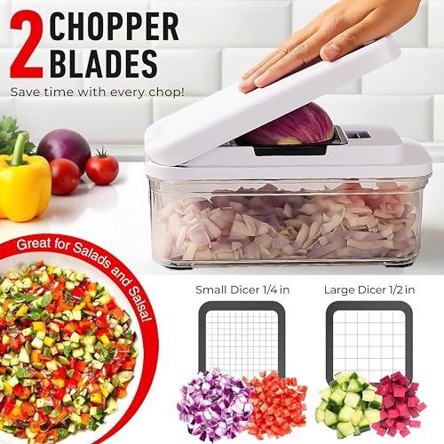 Vegetable Chopper, 14-in-1 Food Slicer, Onion Chopper, Mandoline Vegetable Slicer, Cutter, Spiralizer, 7 Stainless Steel Blades and Includes a Food Storage for Kitchen. - Image 4