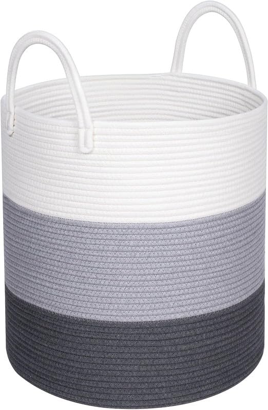 Image of Storage Cotton Rope Basket and Laundry Hamper for Dirty Clothes, Towels, Blankets, Pillows Storage in Living Room, Laundry Room and Bedroom (Tiranga, 15x18 Inch)