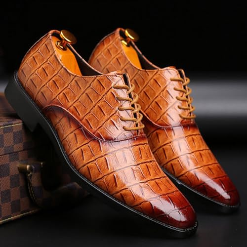 Men'S Stone Pattern Leather Dress Oxford Shoes,Fashion Comfortable Pointed Toe Lace Up Low Top Suit Shoes,for Classic Business Formal Derby Shoes3