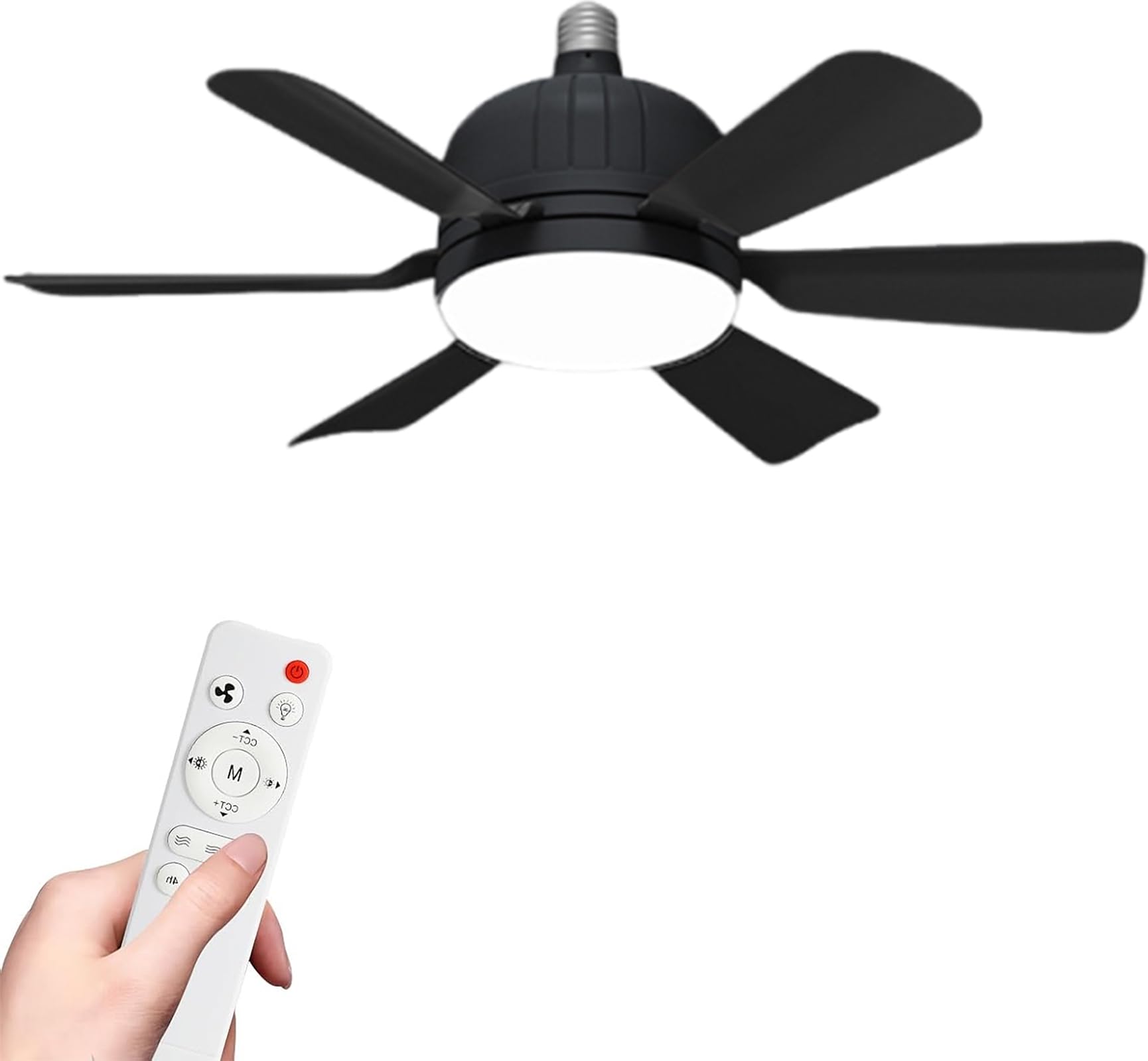 Wentylator sufitowy LED 46 cm z pilotem, gniazdo śrubowe E27, 3 prędkości wiatru, 3 tryby kolorów, funkcja timera, cichy silnik bezszczotkowy, 6-łopatkowy wentylator sufitowy do sypialni, salonu