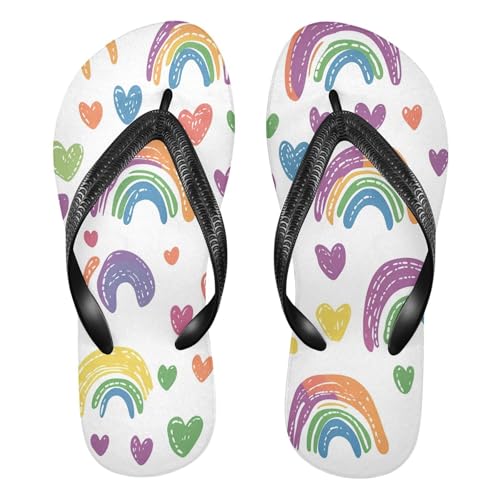 CEBUGI Unisex Flip Flop -Flat Sandal -NonSlip Couple Slippers -Natural Rubber Foam Soles Ultimate Comfort and Durability for Indoor Outdoor|Rainbows Hearts