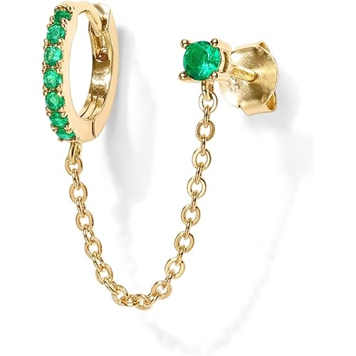 PAVOI 14K Gold Chain Earrings for Women | Double Piercing Dangle Chain Huggie Hoop Earrings | Cubic Zirconia Pearl Stud Ear Cuff Earrings for Women