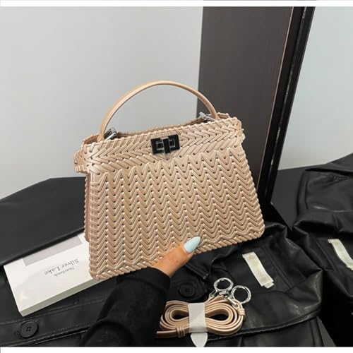 Handmade Woven PVC Square Handbag for Women, Top Handle Fashion Crossbody Clutch Tote, Large Travel Beach Shoulder Hobo Bag2