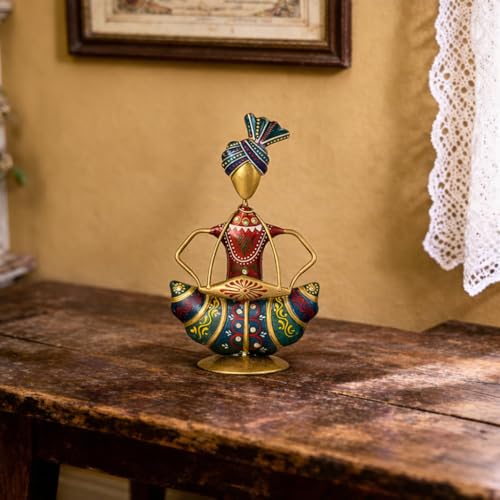 Image of Sitting Sardar Dholak Musician Figurine Handcrafted Rajasthani Showpiece | Single Home Decor Statue for Living Room, Office Desk & Shelf | Decorative Table Item | 16 cm