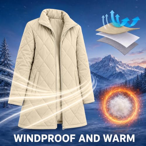 YRAETENM Women's Winter Quilted Jackets Mid Length Lightweight Puffer Coats - image 5