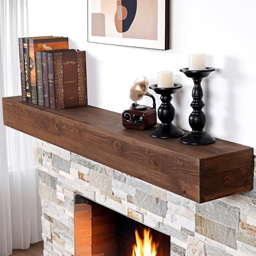 G GOOD GAIN Fireplace Mantel 54 inch - Handcrafted Rustic Solid Wood Mantel l Floating Mantle...