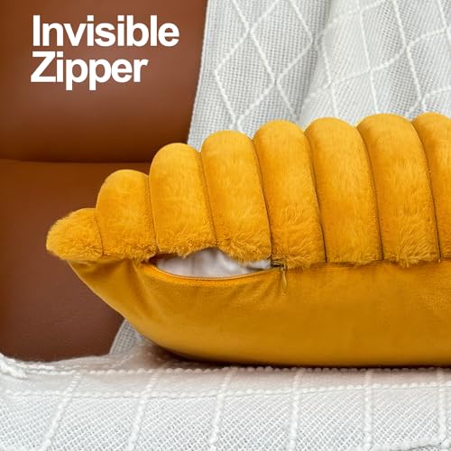 18x18 Throw Pillow Covers Set of 2, Decorative Faux Fur Covers for Bed, Couch Soft Fluffy Pillow Cover with Velvet Back for Living Room, Neutral Home Décor Accent for Sofa - Yolk Yellow