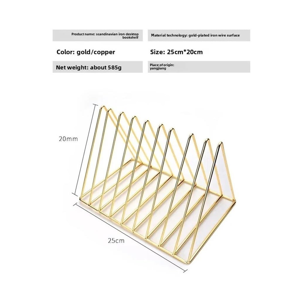 Stojak na dokumenty Regał na książki Iron Triangle, biurko do nauki, stojak na czasopisma, artykuły biurowe, edukacyjne i kulturalne(Gold)