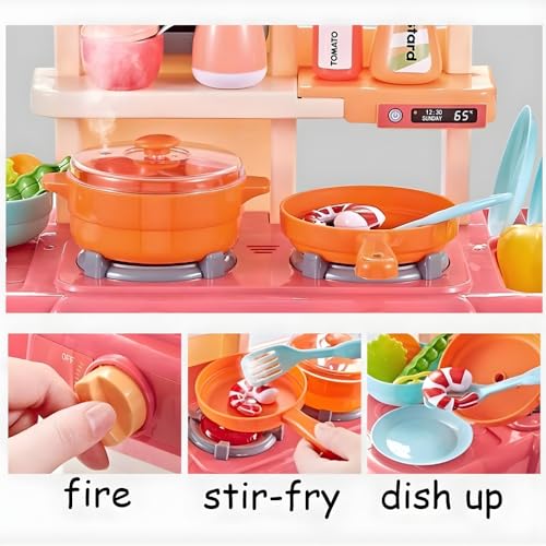 Image of K D Very Big Size Kitchen Playset with Premium Material 36-Piece for Kids, with Realistic Lights & Sounds, Play Sink with Running Water, Dessert Shelf Toy & Kitchen Accessories Set
