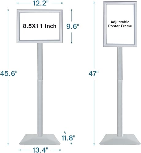 Miniatura 6 de Golemas Soporte para letrero de piso, 8.5 x 11 pulgadas, plateado, barra integrada de 11 libras, soporte para letrero de pedestal resistente, sin