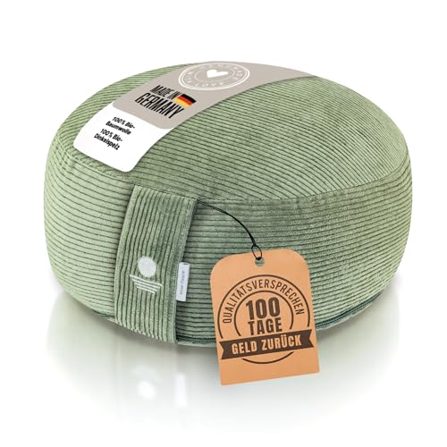 Inner Peace Yogakissen Rund Cord 33 x 16 cm Bio-Dinkelfüllung (Salbeigrün)