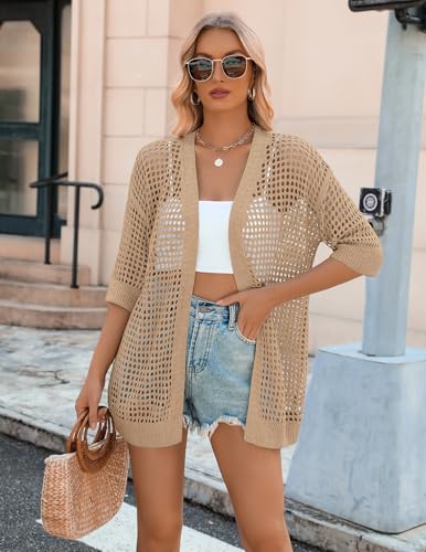 Image of Zeagoo Women's 2026 Summer Crochet Lightweight Cardigan Short Sleeve Boho Kimono Oversized Open Front Sweater Tops