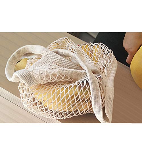 Bolsas de la compra de malla de hilo de algodón de mango largo con costuras reforzadas 6