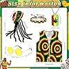 Bryndo 5 Pcs Reggae Fancy Dress Costume Accessories, Jamaican Rasta Costume with Rasta Hat with Dreadlocks Caribbean Vest Sungalsses Bracelet Neckalce for Women Men Halloween Carnival Cosplay Party #2