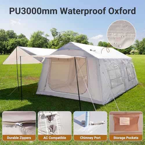 Image of ABORON Inflatable Camping Tent, 4 /6 /8 /10 /12 Person Easy Setup Blow Up Tent with Hand Pump, PU3000mm Waterproof 4 Season Glamping Tent for Outdoor Camping