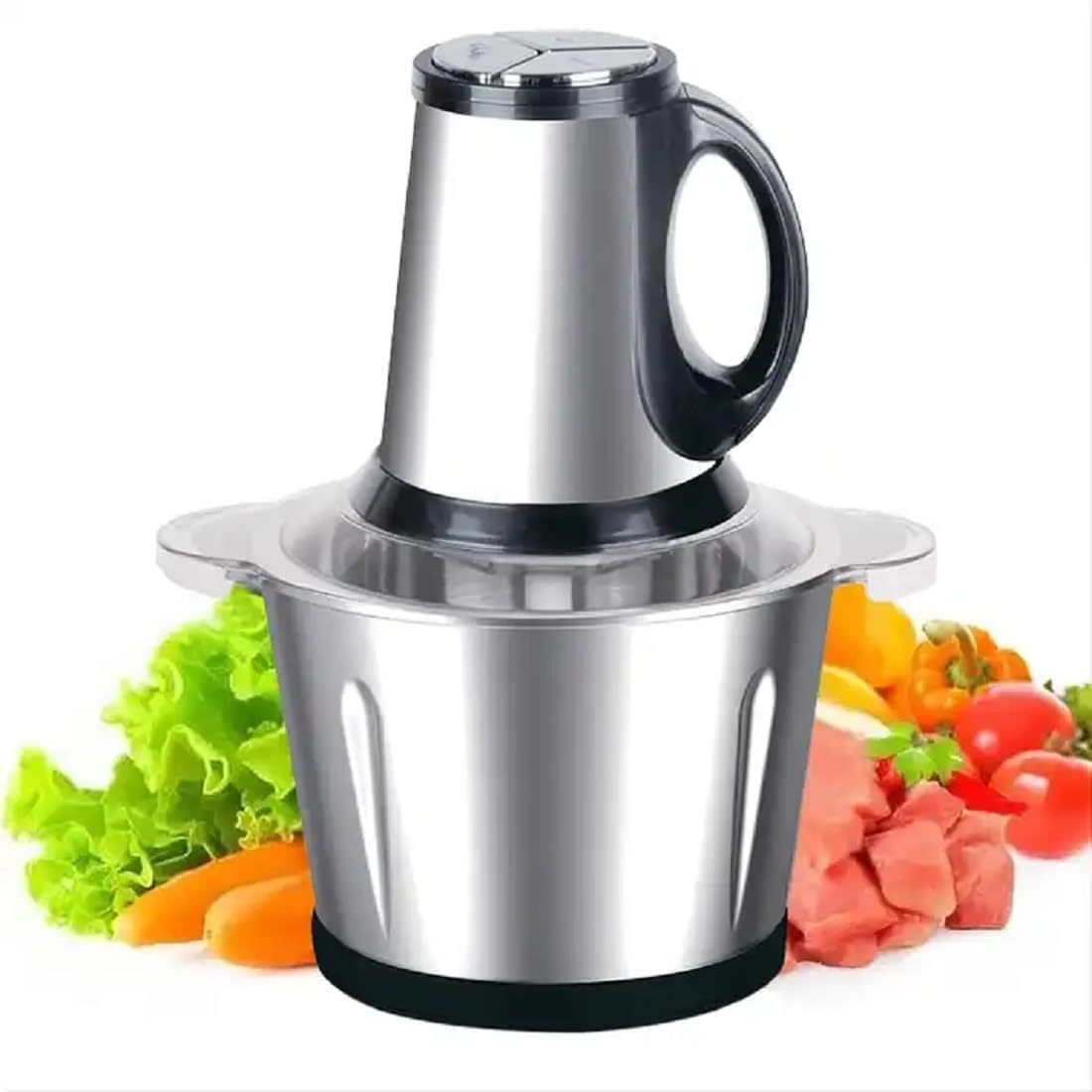 Electric Food Chopper 2L Stainless Steel Bowl, 300W Meat Mincer & Vegetable Chopper with 3 Attachments, Garlic Peeler, Egg Whisk & Carrot Grater, Multipurpose Kitchen Food Processor-image-48