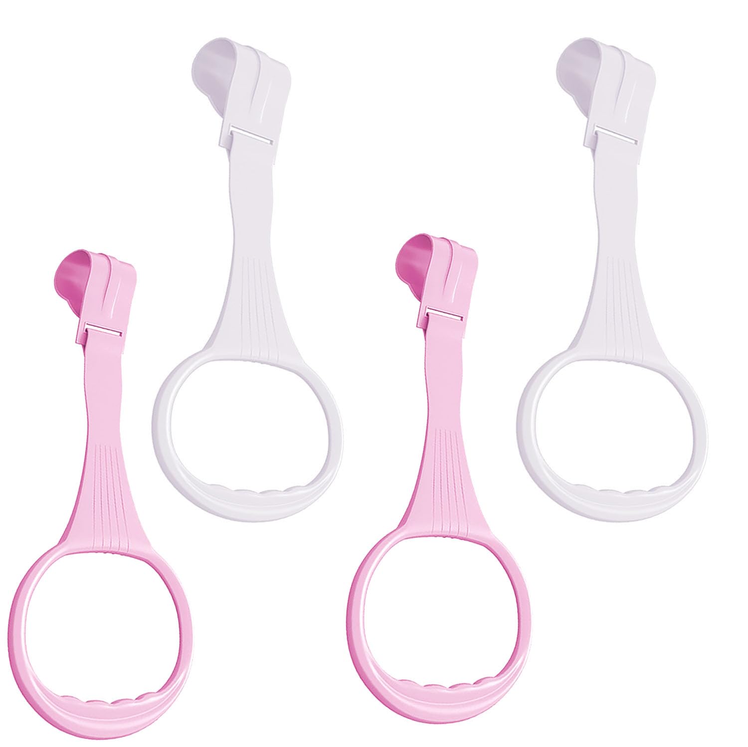 4pcs Walk Assistant Plastic Baby Crib Pull Rings for Baby Baby Pull Up Rings Cot Hanging Rings for Infant Baby Toddler Practice Tool (White 2pcs Pink