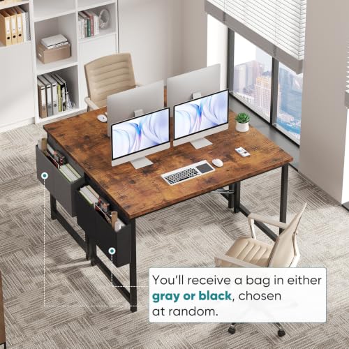 Image of OLIXIS Computer Desk, 47 Inch Gaming Desks for Home Office Small Spaces | Writing Study Craft Work Table, Computer Workstation for Bedroom with Storage Bag, Rustic Brown