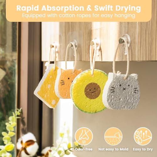 Image of Cellulose Compressed Eco-Sponge 10 Pack- Avocado Sandwich Set | Standard Size| Plastic-Free & Made of All-Natural Wood Pulp | Showering, Dishwashing & Cleaning for Household, Kitchen & Bathroom