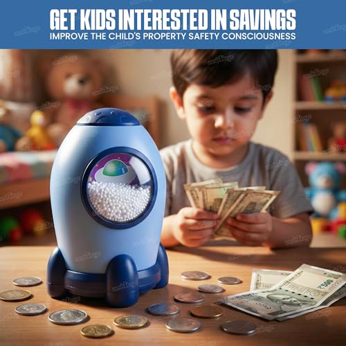 Image of Zest 4 Toyz Kids Piggy Bank Money Box Lockable Money Saving Bank with Coin Slot Cute Astronaut Design Educational Toy for Children-Multi Color