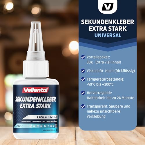 Sekundenkleber Gel Extra Stark universal - Superkleber wasserfest, hitzebeständig & mit Nadel Verschluss gegen Austrocknung - Alleskleber für Plastik, Kunststoff, Glas, Holz, Metall uvm.