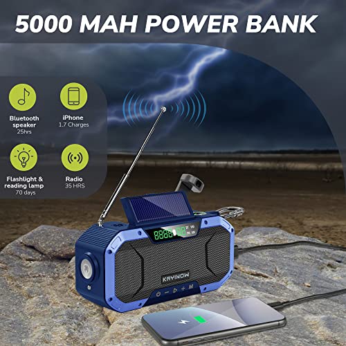 Portable Digital Am Fm Radio Waterproof Bluetooth Speaker,Hand Crank Solar Emergency Radio,5000Mah Cell Phone Charger,Noaa Weather Radio With Flashlight,Reading Lamp,Sos,Outside Radio For Patio,Beach #TOP4