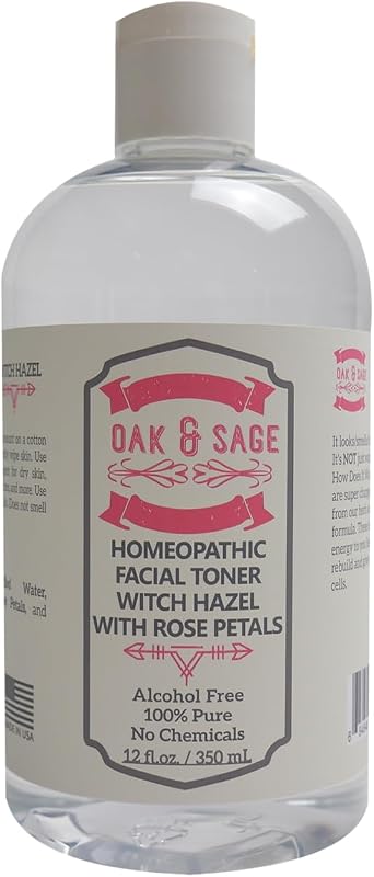 Tônico facial OAK & SAGE com hamamélis e pétalas de rosa, sem fragrância e sem álcool, 354 mL
