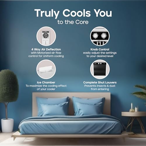 Image of Hindware Smart Appliances Xeno 55L Personal Air cooler | Fan Based | 13 Inc. Fan Blade and Ice Chamber | White & Grey