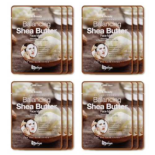 Saplaya Face Masks 12 Pack Scented Facemask Sheets Skin Care Mask Single Scent K-Beauty Natural Formula (Shea Butter 12 Pack)