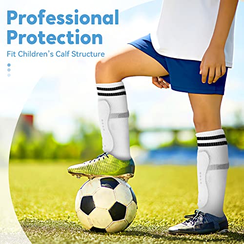 Soccer Shin Guards For Youth Kids With Soccer Socks, 3 Sizes Shin Pads Child Calf Protective Gear Lightweight Adjustable Equipment For 3-15 Years Old Girls Boys Toddler Kids Teenagers (White, S) #TOP5
