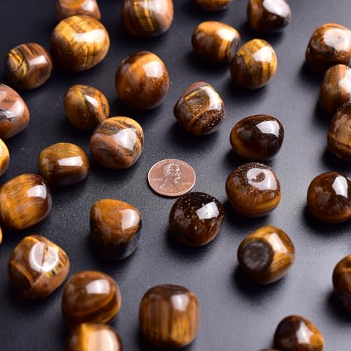 Image of Polished Stone Set Tigers Eye Crystals, 0.8 inch Handpicked Tumbled Gemstones Rocks, Pebbles for Reiki, Chakra, Healing, Home Decor
