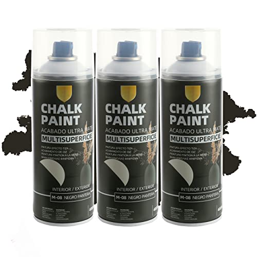 H HANSEL HOME Pintura Spray a la Tiza Color Pastel Acabado Ultra Mate - Negro Pantera 400ml x 3
