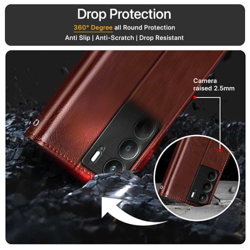 Image of WOW IMAGINE Shock Proof Flip Cover Back Case Cover for Realme C75 | Realme C73 | Narzo 80 lite 5G | P3 Lite 5G (Flexible | Leather Finish | Card Pockets Wallet & Stand | Brown)