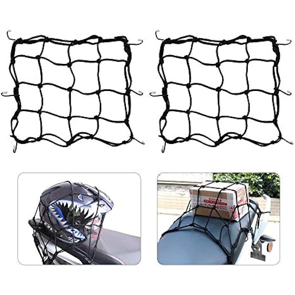 Siatka na kask motocyklowy, siatka ładunkowa, 2 sztuki, siatka bungee, do motocykla, roweru, osłona ładunkowa, quady, z haczykami, elastyczna, rozciągliwa