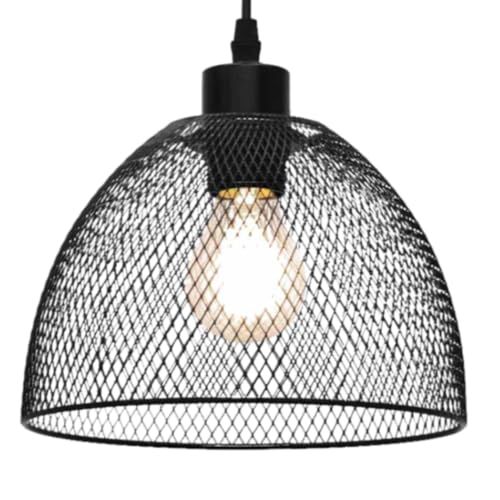 Image of Matt Black Mesh Easy Fit Ceiling Pendant Light Shade, Metal Wire, 22cm Diameter