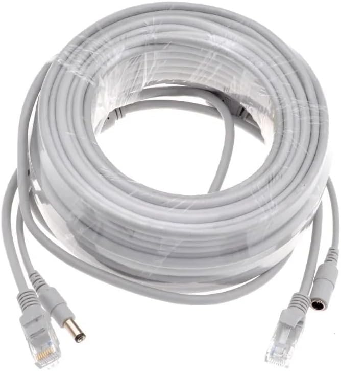 5M/10M/15M/20M/30M Optional Gray CAT5/CAT-5e Ethernet Cable RJ45+DC Power CCTV Network LAN Cable for System IP Camera(50M)