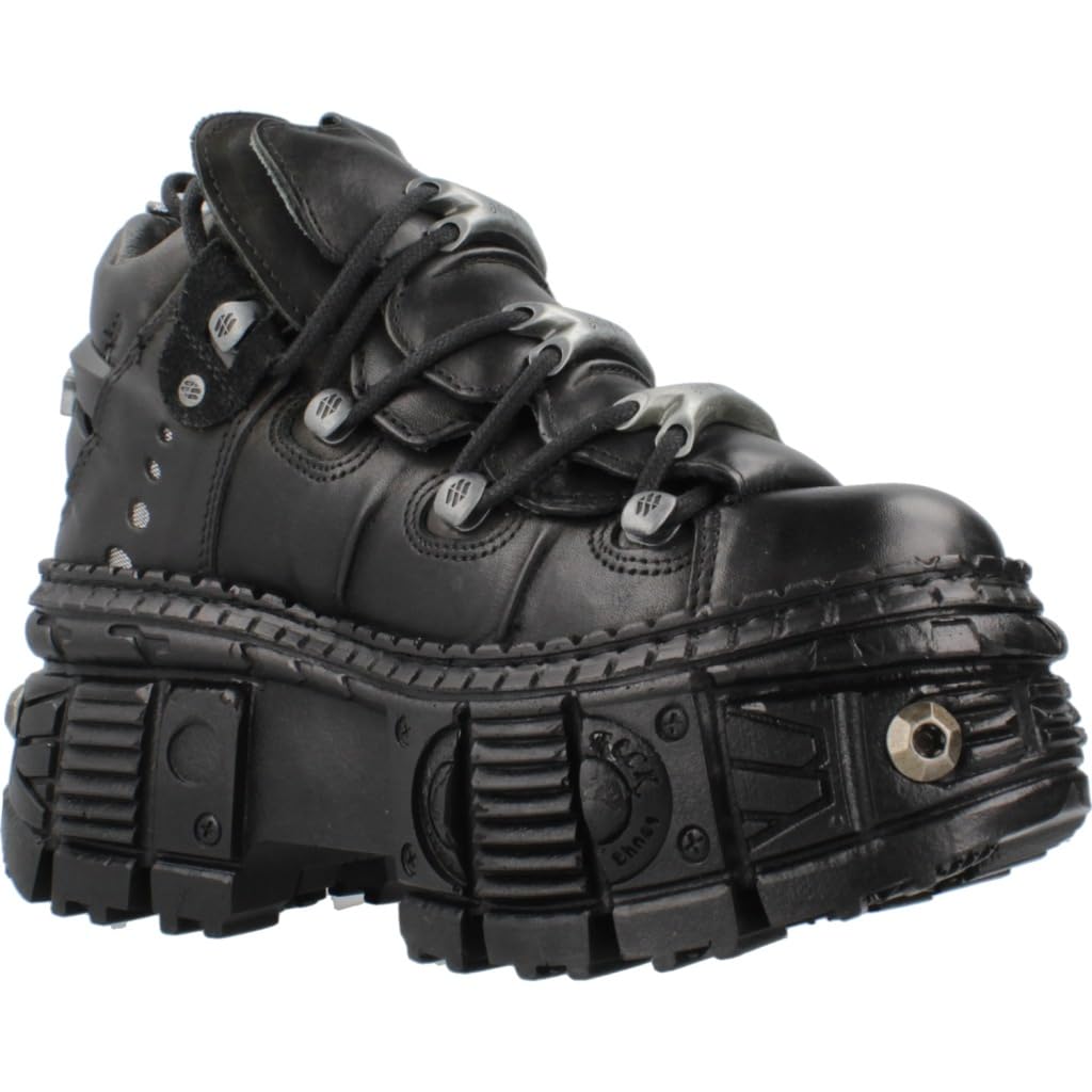 New Rock M.WALL106-S25 Unisex-Stiefel, mit Schrauben, Power-Schrauben, mit Schnürsenkeln, Leder, Schwarz, Unisex