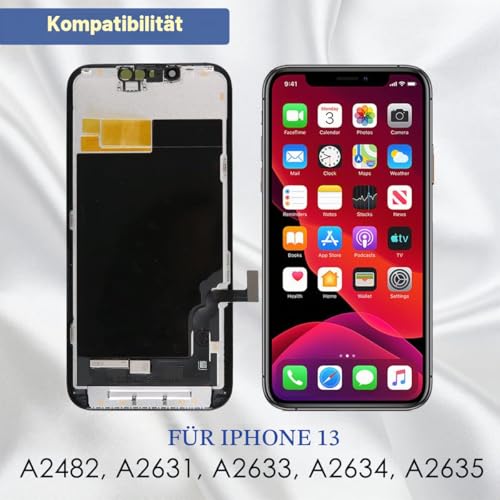Yodoit Für iPhone 13 Display Ersatz Kit, 6,1 Zoll LCD Bildschirm FHD Touch Digitizer mit Reparatur Tool Kit Schutzfolie Kompatibel mit Modell A2482 A2631 A2634 A2635 A2633