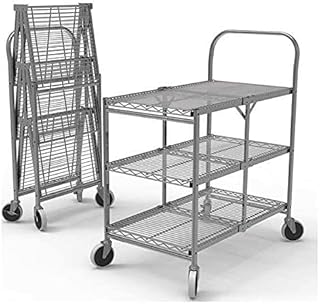 300 lb Load Capacity Fold-Away Utility Cart with Shallow Lipped Wire Shelves Shelves 3 GIS-WSCC-3