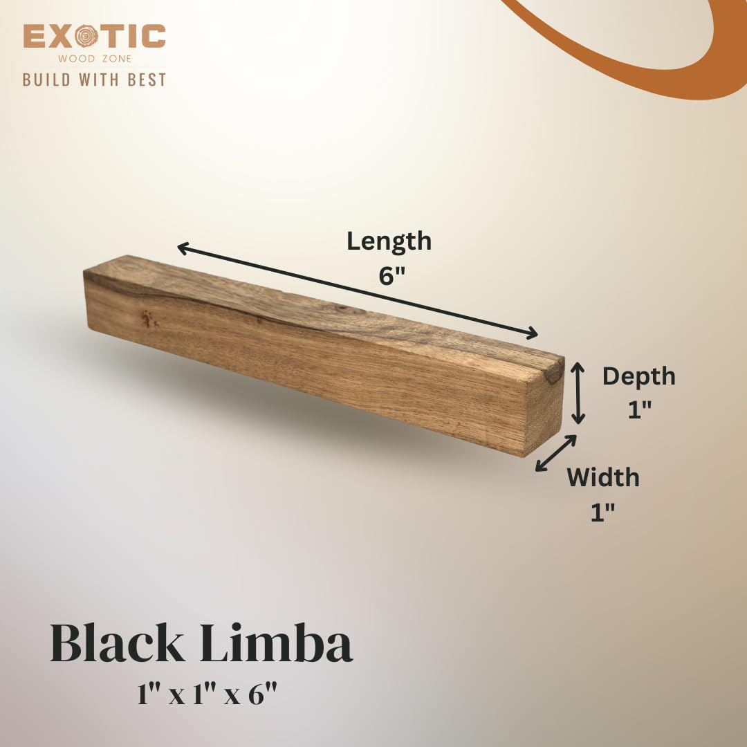 Exotic Wood Zone Black Limba Turning Blank | Kiln Dried | Hardwood Woodturning | Sustainable Wood | Woodcraft | DIY Projects (1" x 1" x 6") 4 Pieces