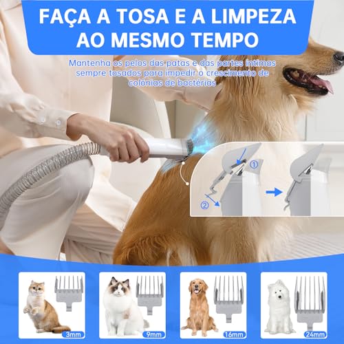 Kit de limpeza para cães, 7 em 1 Aspirador de Pelos Pet Animais de estimação com 4 pentes de cabelo,