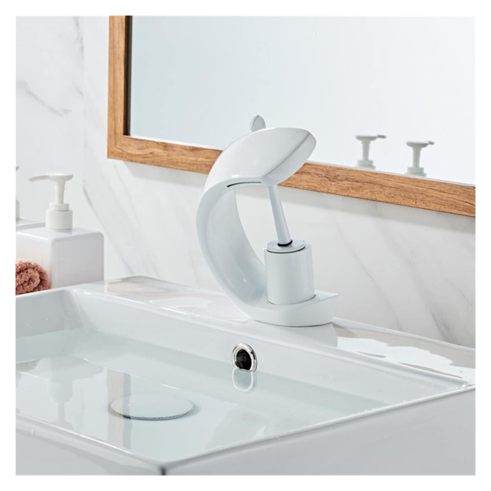 Robinet de lavabo blanc monotrou mitigeur cascade eau chaude et froide