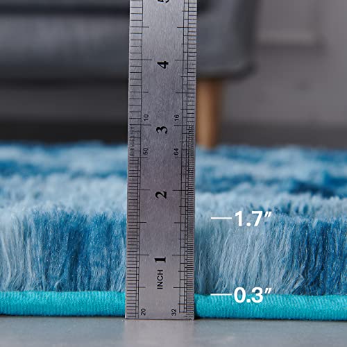 Tabayon Luxury Shag Area Rug, 3X5 Feet Tie-Dyed Dark Blue Rectangle Plush Fuzzy Rugs, Non-Slip Shaggy Furry Carpets For Kids Room Bedroom #TOP5