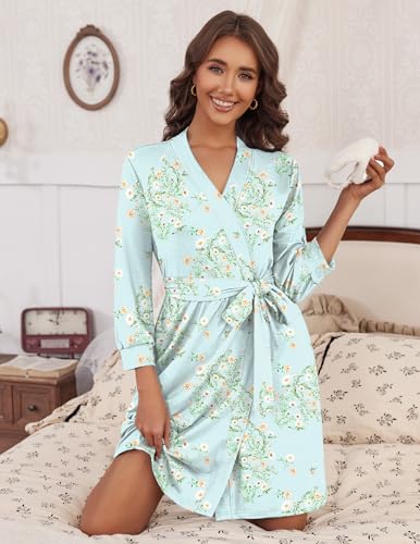Image of HOTOUCH Womens Robe Lightweight Short Knit Bathrobe Soft Ladies Sleepwear with Pockets