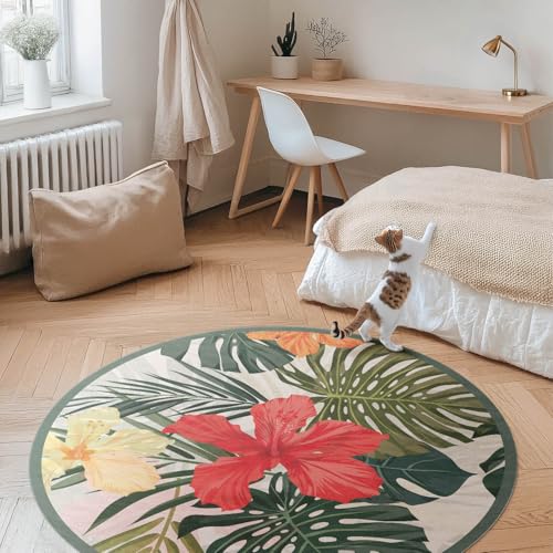 Tapis vinyle entretien facile rond 110 cm pour protéger le sol des taches