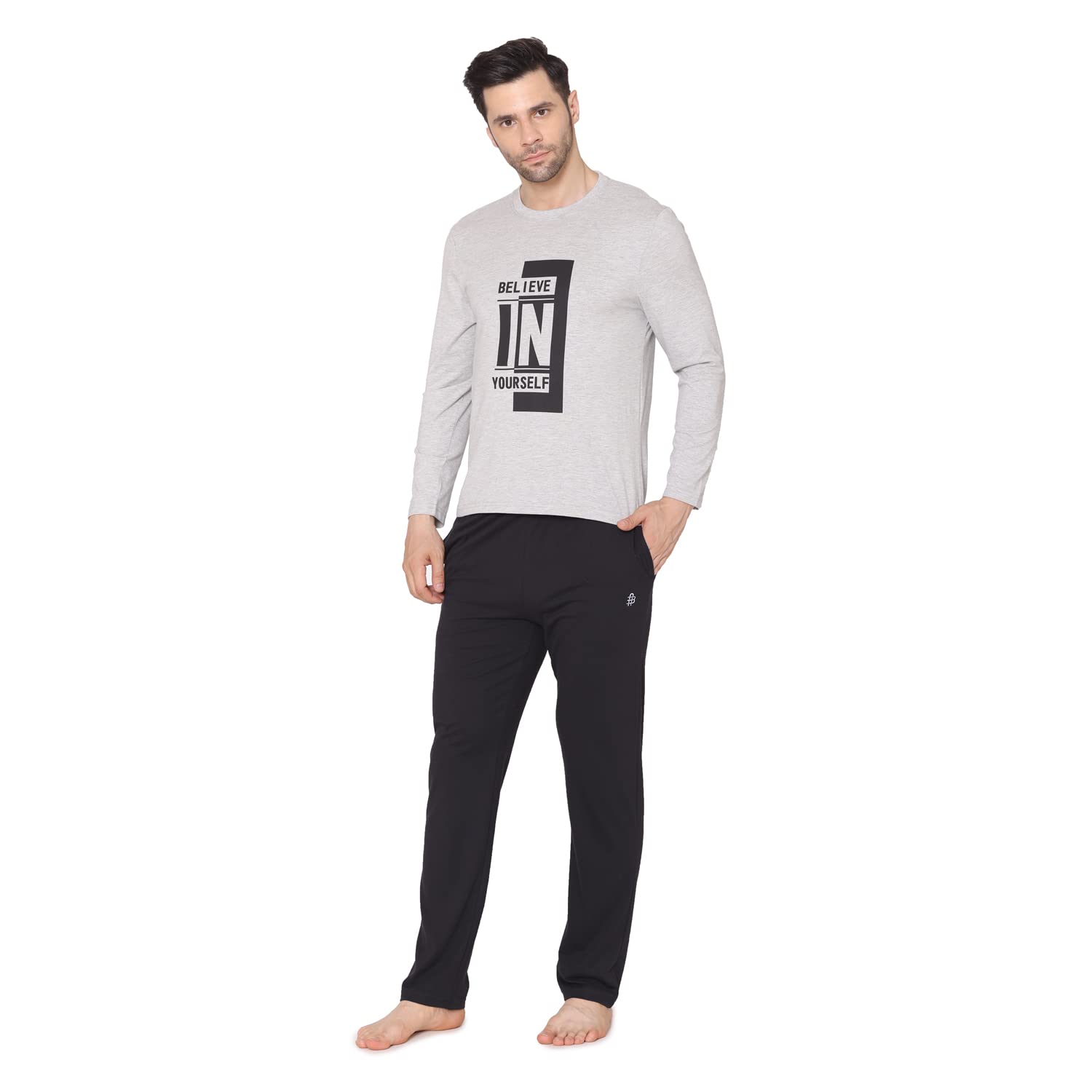 bonjour Bongio Men's Regular Fit Casual Lounge Wear for Winter Nightwear Set - Light Grey-picture-46