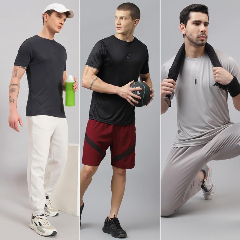 Image of ATICX Slim Fit Polyester Sports T-Shirt for Men - Round Neck Quick Dry Fit Half Sleeve Breathable Stylish Gym & Workout Tee - Lightweight Running Cycling Football Swimming Training Sportswear Top