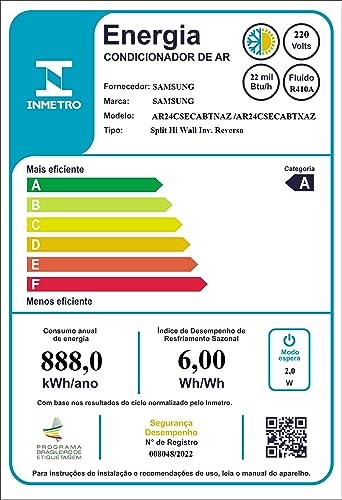 Ar-condicionado Split Inverter Samsung WindFree Black Edition Sem Vento 24.000 BTUs Quente e Frio AR24CSECABTNAZ 220V